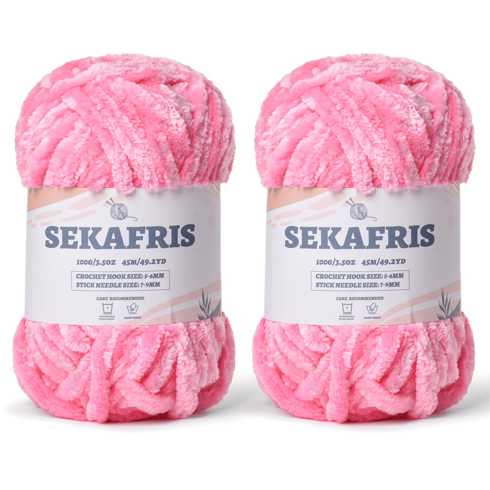 Chenille Velvet Soft Yarn Pink 2 Pack