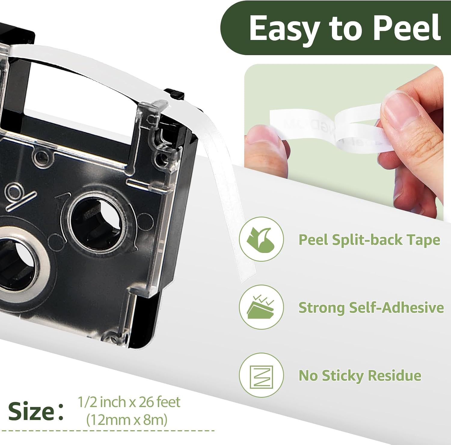 GREENCYCLE 5PK Compatible for Casio Label Maker Tape XR-12WE XR-12WE2S 12mm 1/2" Black on White Label It for EZ Label Maker KL-60 KL-100 KL-120 KL-430 KL-750 KL-780 KL-820