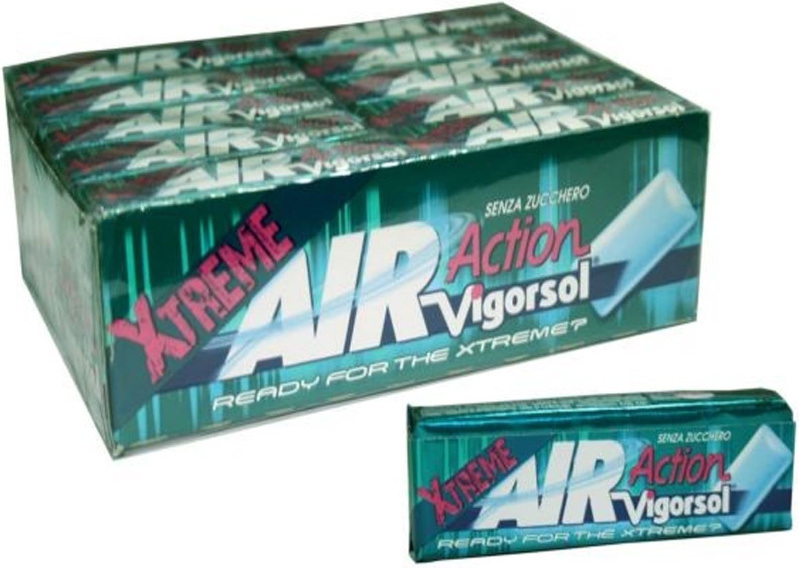 5 BL. MASTICARE RUBBERS VIGORSOL AIR ACTION XTREME STRONG MINT CHEWING GUM GREEN