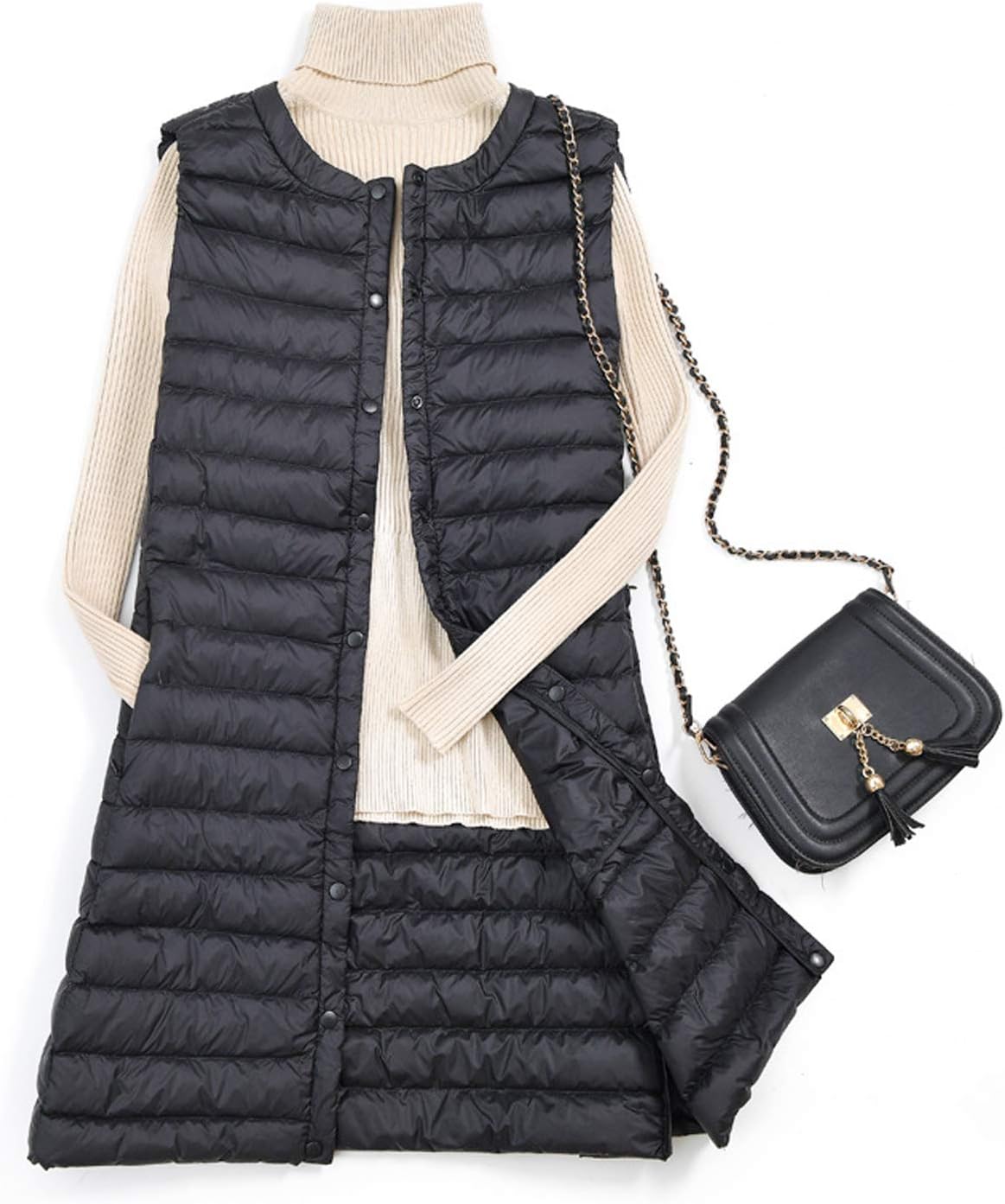 Flygo Women's Lightweight Button Up Quilted Mid-Long Packable Puffer Vest Waistcoat Gilet Jackets