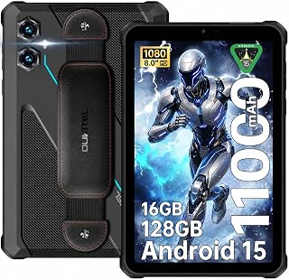 RT3 Plus 防水タブレット11000 大容量バッテリ 8インチHD 16(4+12)GB RAM + 128GBROM(1TB拡張可能) MTK G81 アンドロイド タプレットAndroid 15 防水防塵 耐衝撃 16MP+8MP 力ㄨラ4G LTE デュアルSIM/顔認証/NFC/GPS/OTG ブルー
