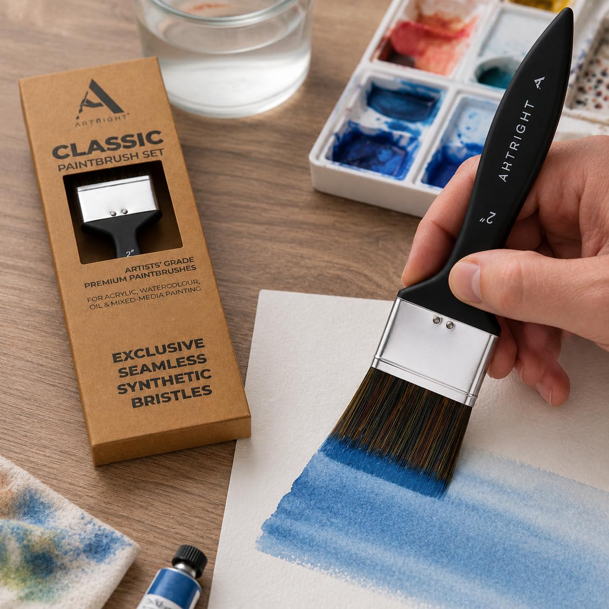 ArtRight 2 Inch Flat Wash Painting Brush – Handmade Professional Artist Brush for Acrylic, Watercolor, Gouache & Mixed-Media Painting (Wood Handle) 3