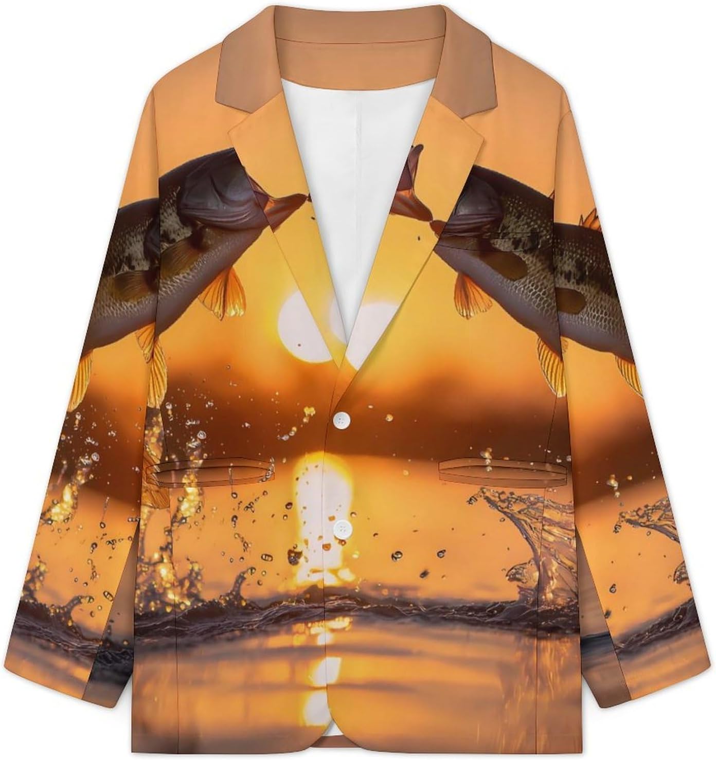 Bass Fish Fishing Suit Jacket for Men Print Coat Jackets Dress Suits Party Wedding
