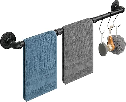 Vista 20 de Soporte de Toallas de Tubo Industrial, Barra de Toallas, Soporte de Toallas de Baño Rústico de Granja para Pared, Resistente (Negro, 45.72 cm)
