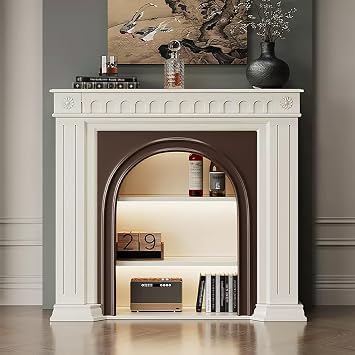 Fireplace TV Stand, Entertainment Center, TV Stands with Open Shelve Storage, Fireplace Decorative Cabinet, Wood Tv-Console, for Living Room, BedroomWhite