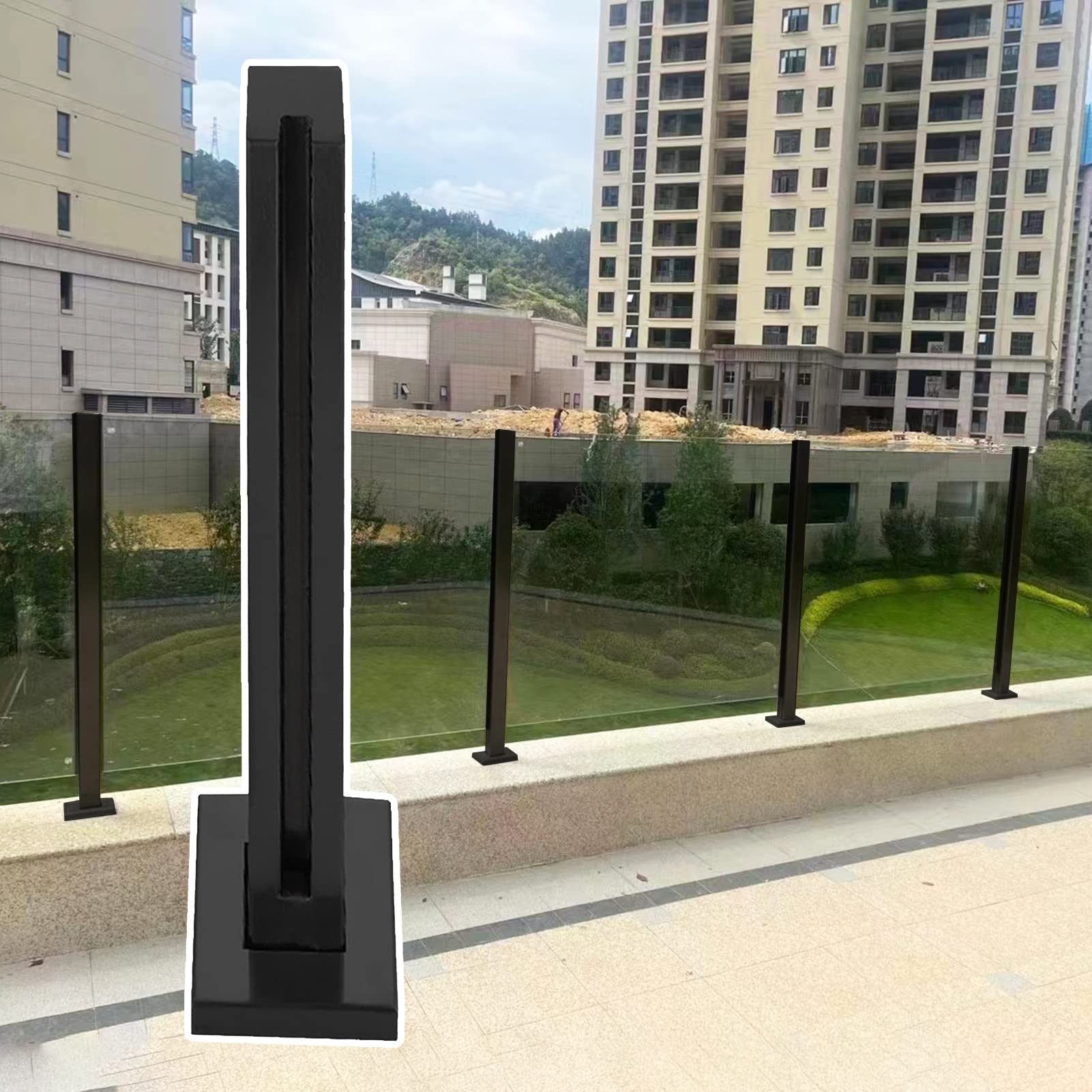 Poteau de garde-corps en verre noir 100 cm robuste anti-chute pour escalier et mezzanine