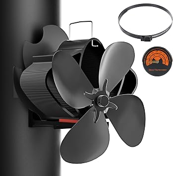 Easywave Wood Stove Fan, Magnetic Pipe Fireplace Fan, Heat Powered Fireplace Fan Non Electric, Thermal Fan for Wood/Log Burning Stove Gas Burner, Silent Motor, W/Stove Accessories Thermometer