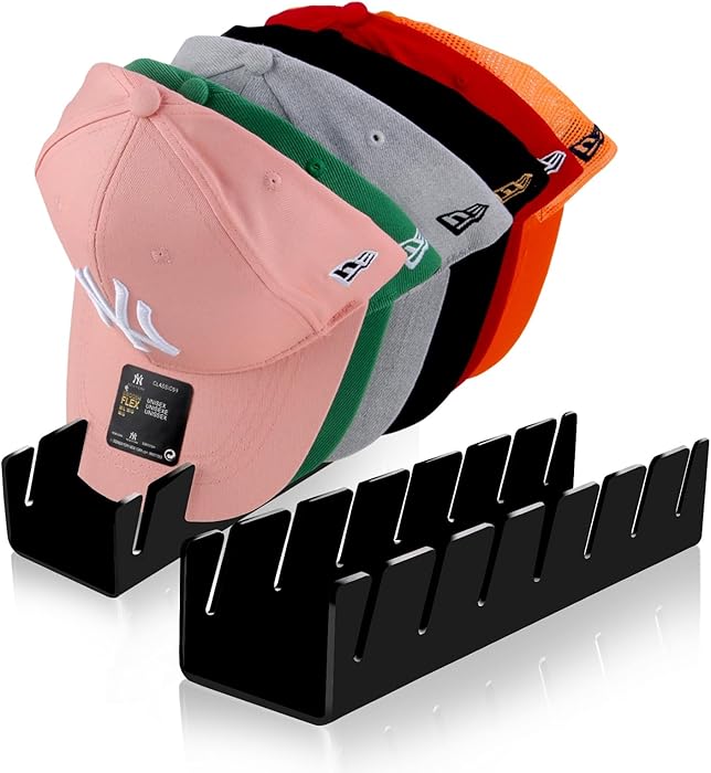 Hat Stand for Baseball Caps, 2 Pack No Install Acrylic Hat Organizer for 14 Baseball Caps Storage Organizer, Hat Racks Hat Holder Display and Organization for Closet, Bedroom, Dresser (Black-2Pack)