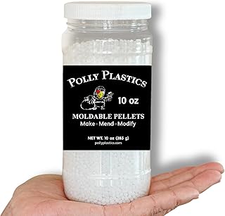 Professional-Grade Moldable Plastic Pellets by Polly Plastics - Cosplay & Hobbyist Supplies for Crafting, Repairs, and More - EZ Grip Jar with Idea Booklet (10 oz)