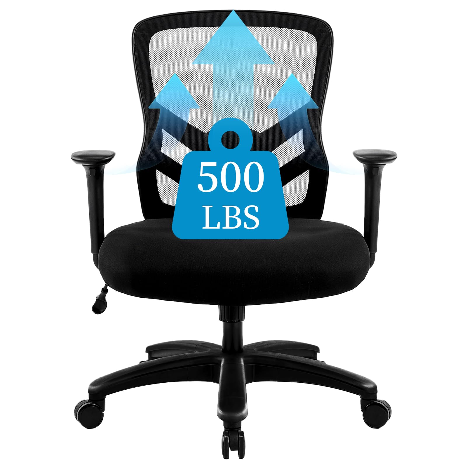 YFO Big and Tall Office Chair 500LBS - Computer Desk Chair with Adjustable Lumbar Support, Heavy Duty Ergonomic Mesh with 360 Rotation 4D Arm and