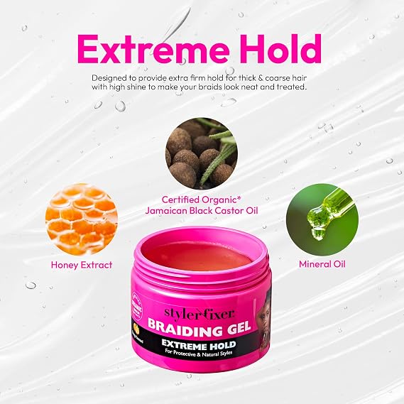 Red by Kiss Braiding Gel Extreme Hold Styler Fixer for Box Braids & Cornrows, Hydrating, Conditioning, Long-Lasting Frizz Control, 4C Moisturizing, Nourishing High Shine (6 fl. oz.)