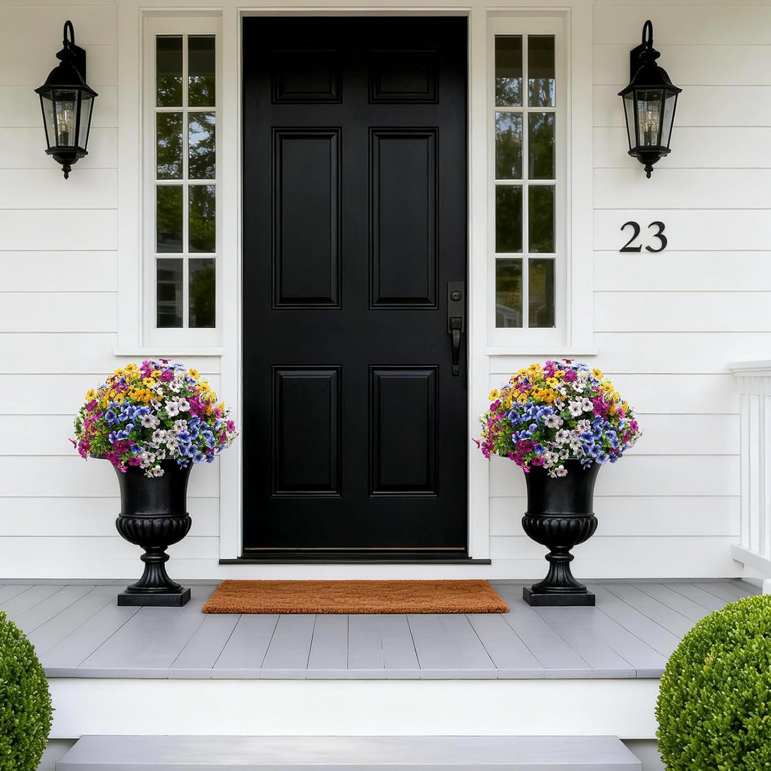 16 Bundles Artificial Fake Flowers for Outdoors, UV Resistant Silk Outdoor Plants for Hanging Planters Daisy Eucalyptus Leaves, Spring Faux Flower Decoration for Garden Yard Garden Decor