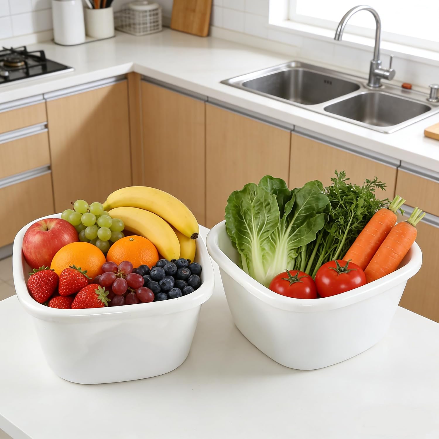 18 Quart Wash Basins, Large Plastic Square Dish Pan/Tub, 2 Packs, White
