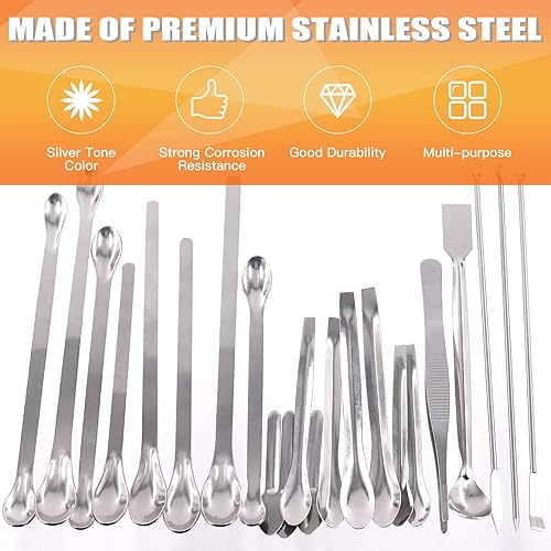 Miniatura 3 de Espátula de laboratorio de acero inoxidable, 23 piezas, cuchara de muestreo de laboratorio, cuchara de muestreo larga, kit surtido para reactivos de