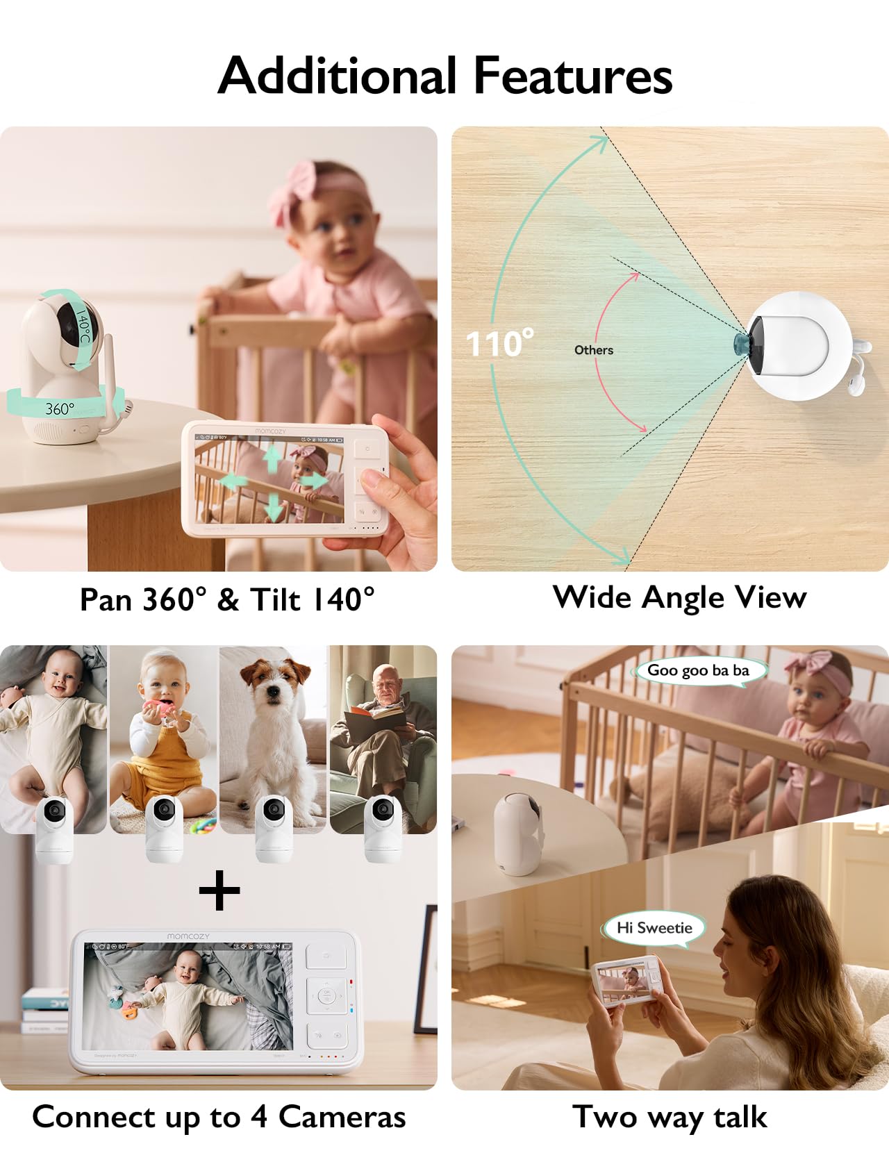 momcozy Elektroniczna niania z 2 kamerami, 5,5 cala 1080p FHD video elektroniczna niania z 2 kamerami