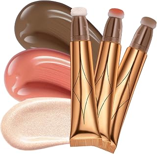 Ofanyia Blush Contour Highlighter Wand, Liquid Glitter Face Highlighter Stick with Cushion Applicator, Cruelty-free Silky Smooth Shimmer Highlighter Beauty Wand for Face Cheekbone Glow