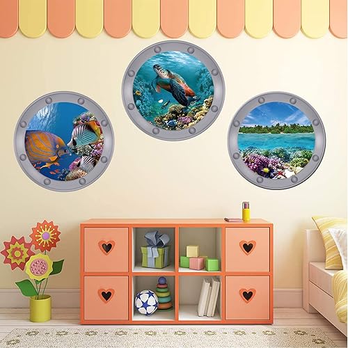 Miniatura 3 de 3 calcomanías de animales del océano, decoración de pared, calcomanías de pared para despegar y pegar, patrones de peces, tortugas oceánicas