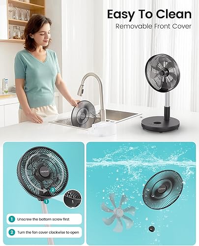 Vista 8 de TriPole Ventilador de pie plegable 30 cm Ventilador de pedestal portátil recargable con batería con control remoto, configuración de temporizador