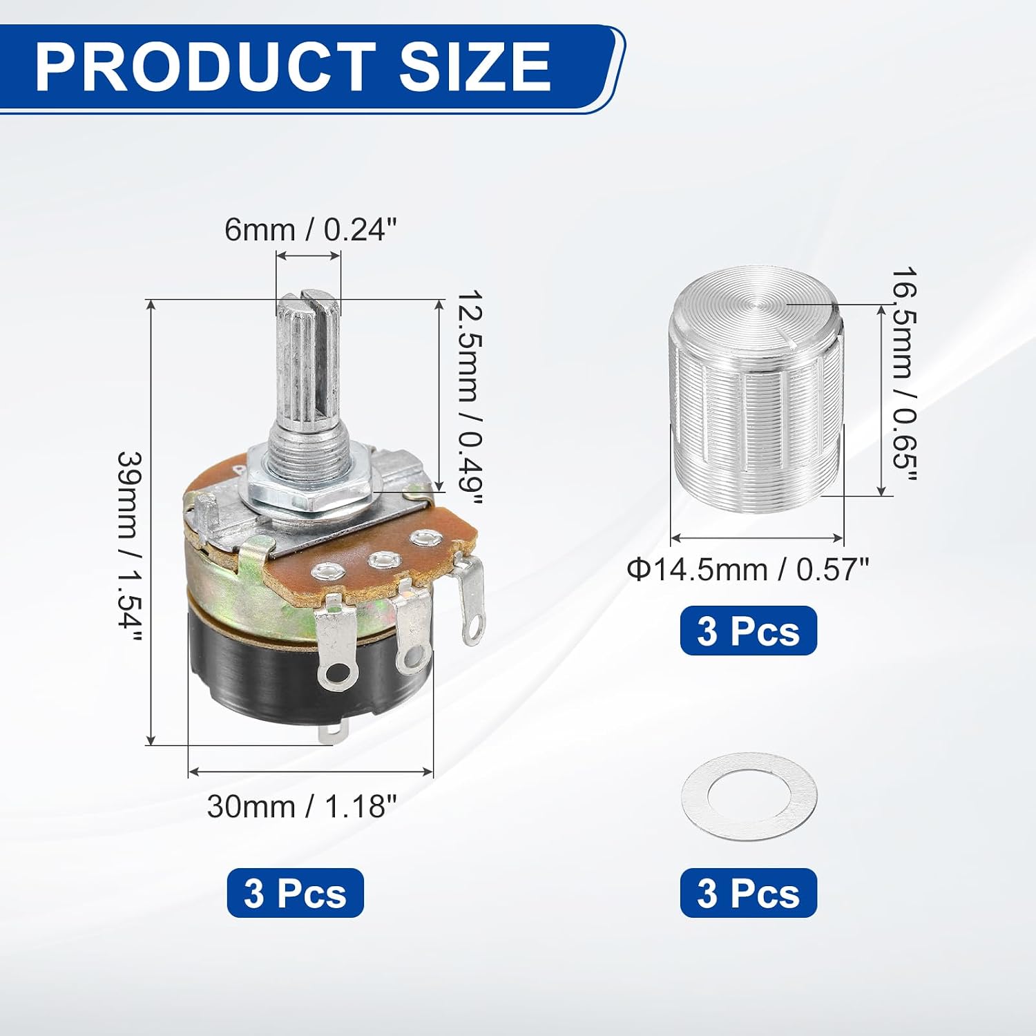 MECCANIXITY 3 Pcs 10K Ohm Rotary Potentiometer, WH138 3 Pin Single Turn Linear Taper Variable Resistor Potentiometers with Switch for Inverter Speed Regulation, Silver