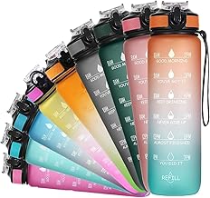 زجاجة مياه تحفيزية 1 لتر مع علامات زمنية وشفاطة، مصنوعة من التريتان الخال من البيسفينول أ، قابلة لإعادة الاستخدام للجيم والمكتب والتمارين الرياضية- (ألوان عشوائية ومتنوعة)