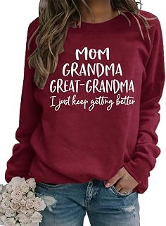 Womens Grandma Sweatshirt Long Sleeve Great Grandma Shirts | Crew Neck,Sweatshirt With Inspirational Saying,Letter Printed,Fleece Lined,Pullover,Loose Fitted,Grandmother,Nana Gift Top