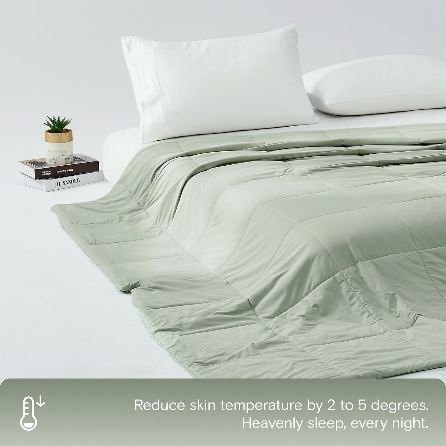 DOZ Summer Cooling Comforter, Cooling Blanket for Hot Sleepers and Night Sweats, Q-Max Over 0.4, Cool to The Touch Cover, Breathable, Lightweight, Soft, 90"x90", Sage, Full/Queen