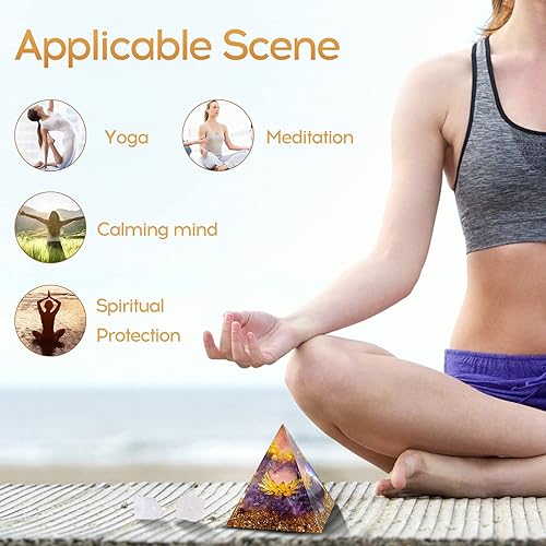 Miniatura 4 de Hopeseed Pirámide de orgón para energía positiva, cristal blanco de orgonita y piedra de aguamarina curativos, juego de pirámide para reducir el