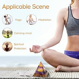 Hopeseed Orgone Crystal Pyramid for Positive Energy, Flower of Life Orgonite Amethyst Healing Crystals Pyramid for Reduce Stress Chakra Healing Meditation Attract Lucky, with 2 White Crystals Stones