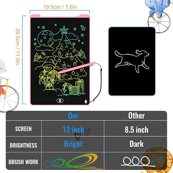 3 Pack 12 Inch LCD Drawing Tablet Kid, Reusable, Blue Pink Purple