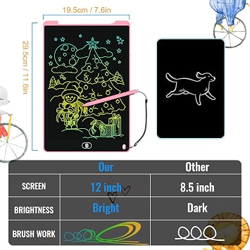 3 Pack 12 Inch LCD Drawing Tablet Kid, Reusable, Blue Pink Purple