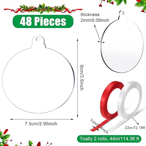 Miniatura 9 de Adornos de acrílico transparente de 3 pulgadas en blanco, adornos redondos en blanco para manualidades con cintas, adornos de árbol de Navidad (75