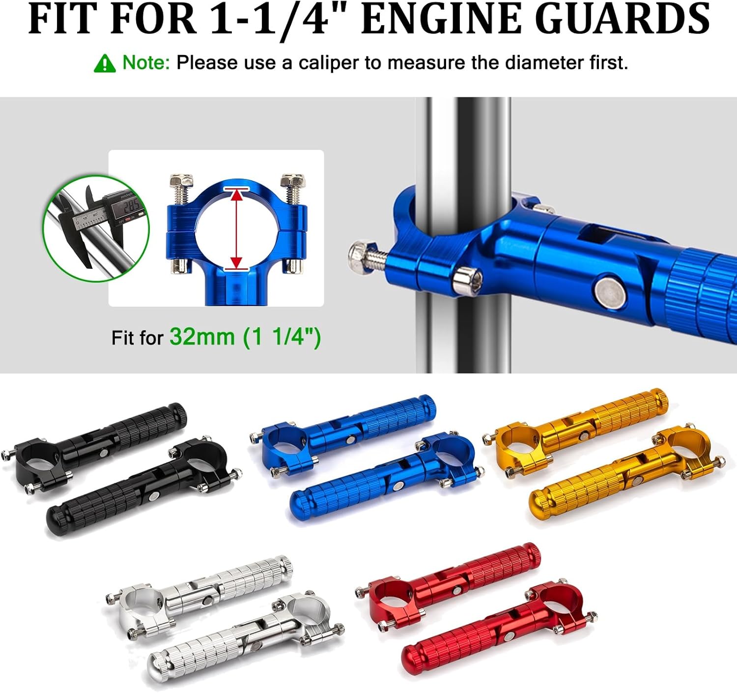 XINGWU 1.25" Foldable Motorcycle Highway Foot Pegs Universal for 32mm Crash Bars CNC Anti-Slip Foot Rest Pedals for Harley Touring Honda Yamaha Suzuki Motorbike Electric Dirt Pit Bike (Blue)