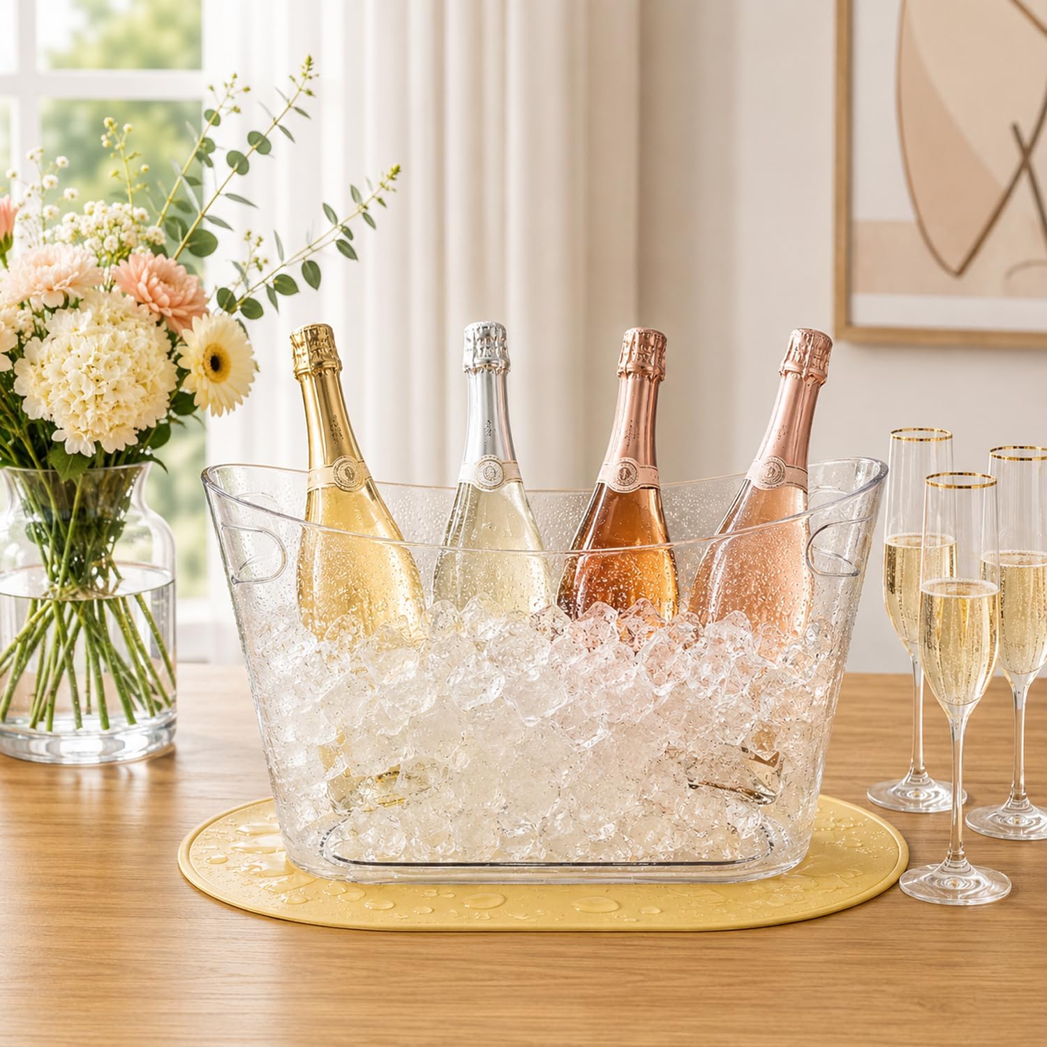 Ice Bucket for Parties 2 Pcs, Anti Condensation Pad and Ice Scoop Set