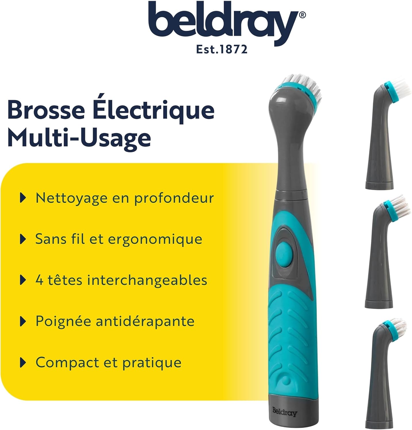 Large bristle brush head attached to the cleaning brush, shown cleaning grout between tiles.