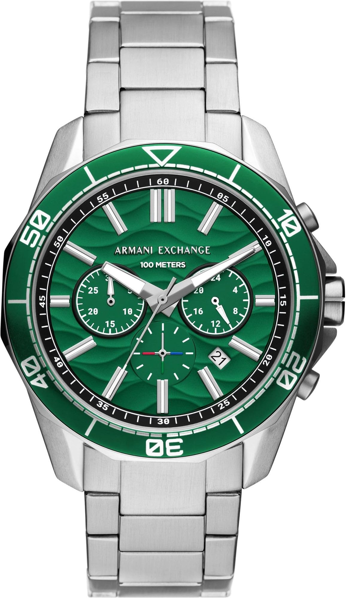 Armani Exchange Reloj hombre, Movimiento cronógrafo de cuarzo y caja de 44mm con correa de acero inoxidable