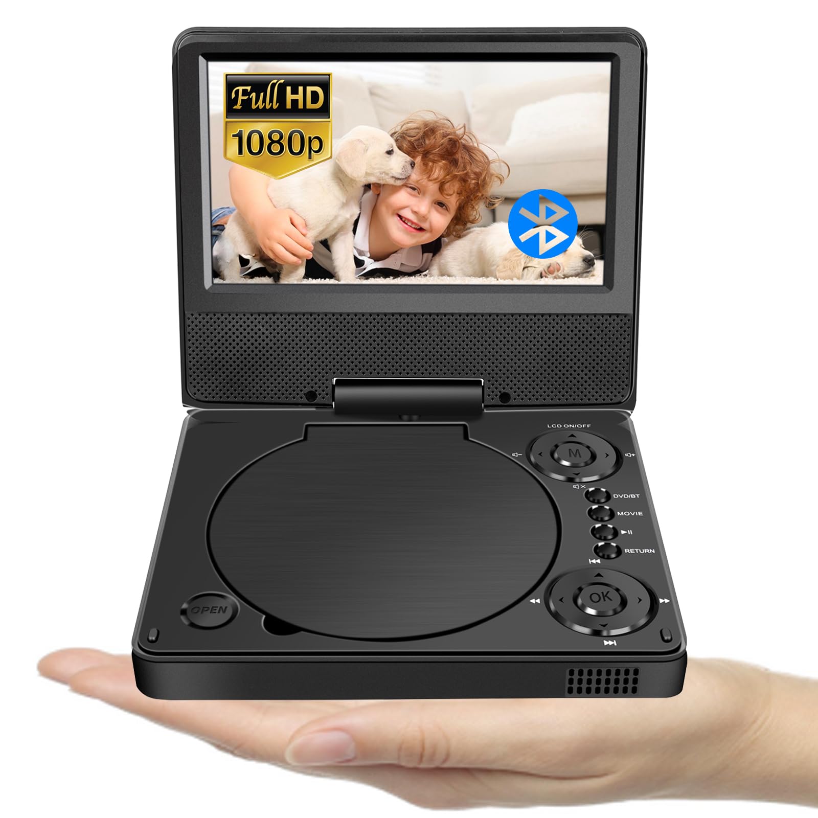 YOOHOO 9.5 Inch Portable DVD Player with 7.5 Inch HD Screen for Children, for Travel, Car TV for Headrest, All Regions Free, Playback of All Formats MKV/MP4/WAV/AVI/MP3/CD/1080P