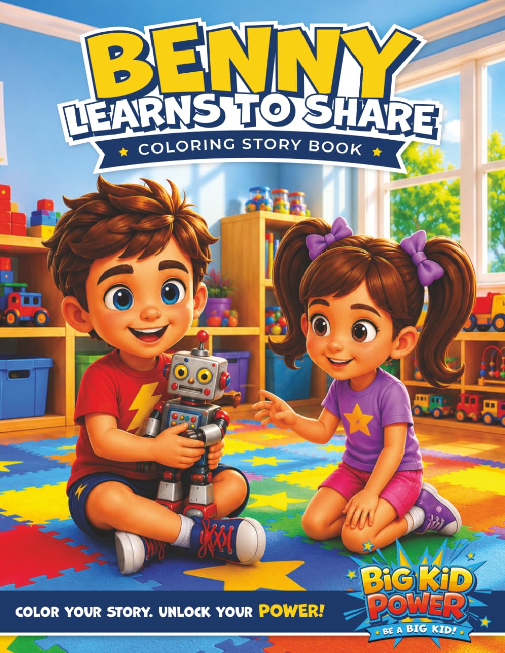 Benny Learns To Share – Coloring Story Book: A Big Kid Power Adventure About Kindness, Friendship, and Unlocking Your Superpowers (Big Kid Power – Books and Coloring Story Books)