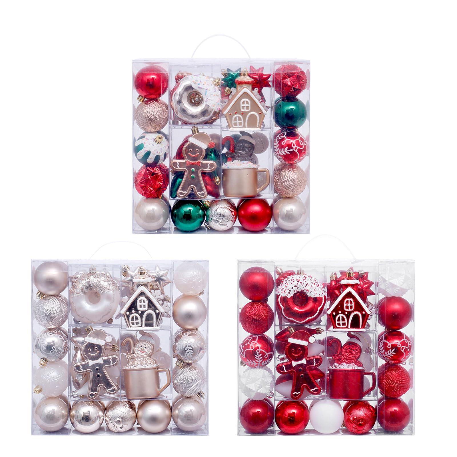 XAGMODSHN 74-teiliges Glitzerndes Weihnachtskugel Ornament Set Für Baum Hochzeit Winter Festival Party Dekoration Bruchsicher Zum Aufhängen Bemalter Weihnachtsbaumschmuck