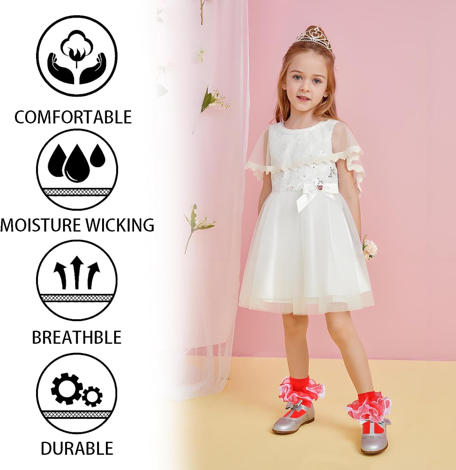 Toddler Girl Ruffle Socks with Big Four-Layer Fluffy Lace Frilly Turn Cuff Dress Baby Girls fancy Pageant - Image 5