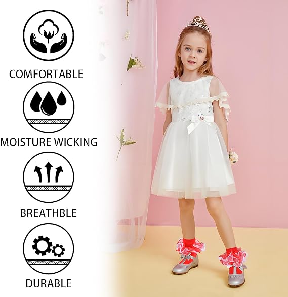 Toddler Girl Ruffle Socks with Big Four-Layer Fluffy Lace Frilly Turn Cuff Dress Baby Girls fancy Pageant