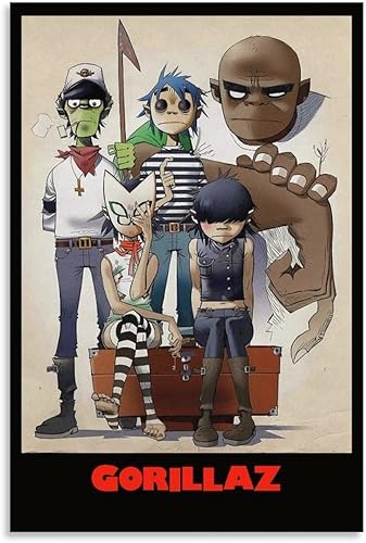 KUCOON Gorillaz - Póster de música de banda de rock, lienzo, arte de pared, póster de sala de estar, dormitorio, pintura de 12 x 18 pulgadas (11.8 x