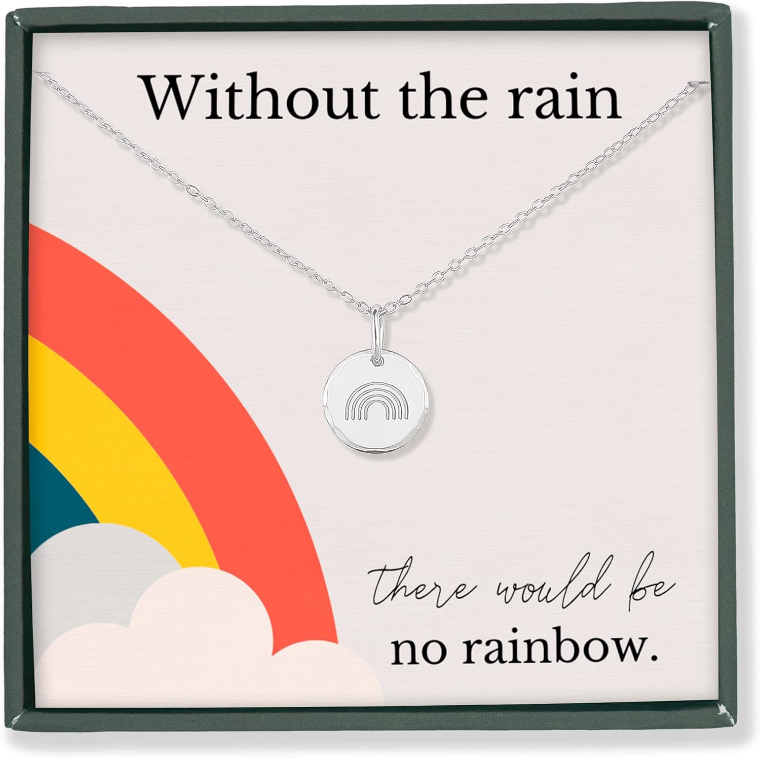 HOPE LOVE SHINE Inspirational Gifts for Women, Motivational Strength Necklace, Infertility Gift For Her, Cancer Warrior Necklace (RAINBOW AFTER STORM, STERLING SILVER)