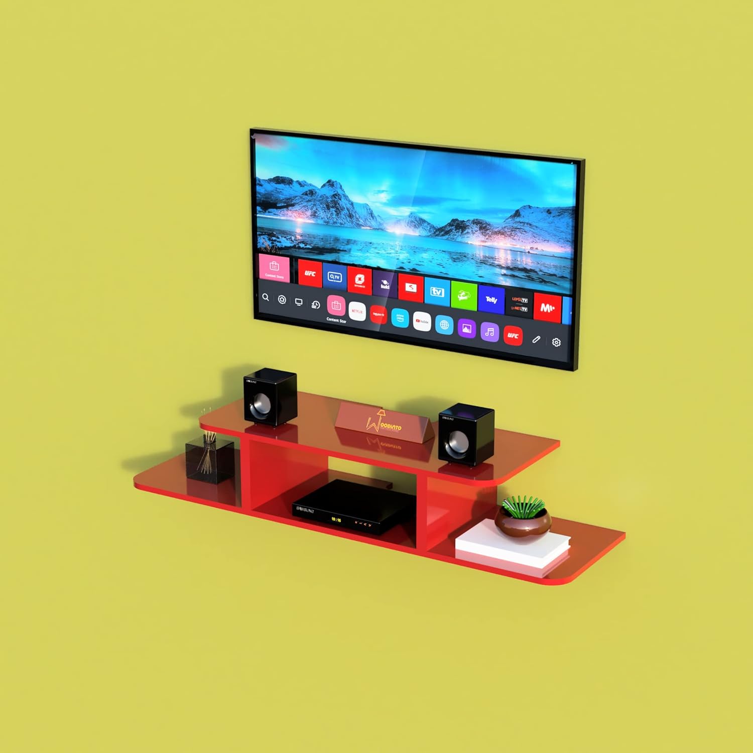 WooDinto Engineered Wood Wall Mount TV Unit/Wall Set Top Box Stand/TV