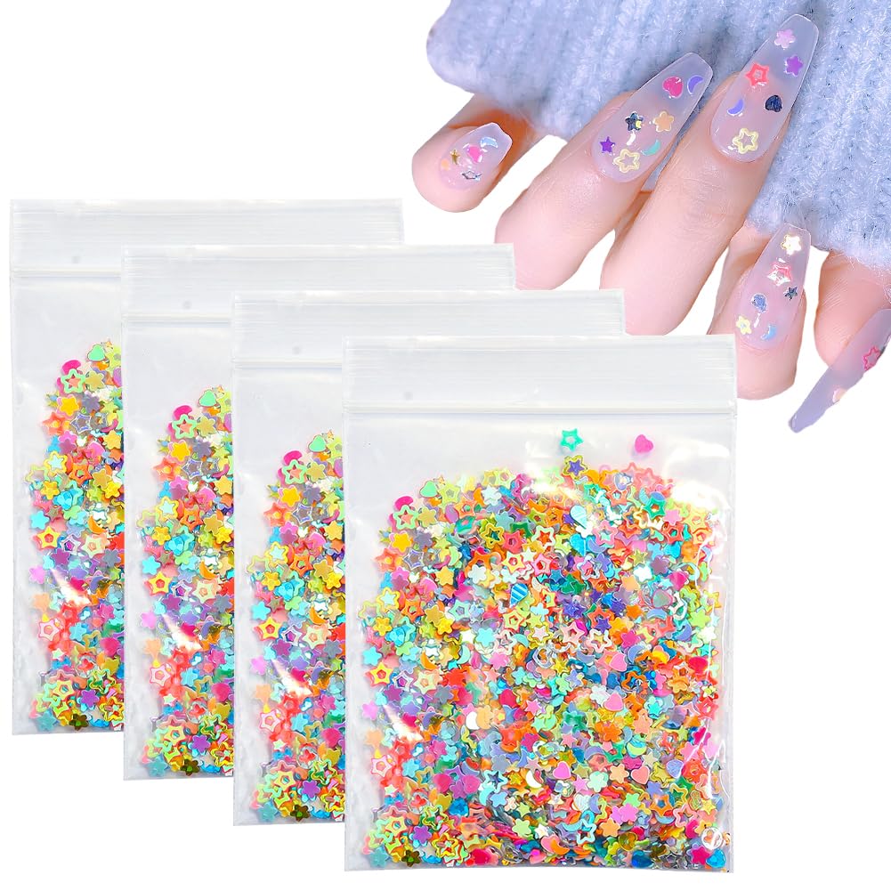 5000PCS Nail Sequins Nail Art Glitter 3D Nail Sequins Glitter Star Moon Heart Shape Hollow Out Nail Charms Manicure Tips Nail Art DIY at Home Nail Supplies Nail Decorations Accessories