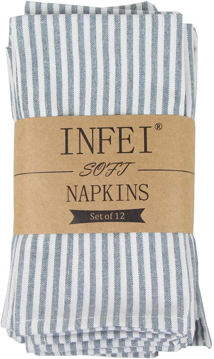 Buy 1 get 1 INFEI Plain Striped Linen Cotton Dinner Cloth Napkins - Set of 12 (17 x 17 inches) - for Events & Home Use (Ocean) Best Deal Cheap 🛒 INFEI Plain Striped Linen Cotton Dinner Cloth Napkins - Set of 12 (17 x 17 inches) - for Events & Home Use (Ocean)