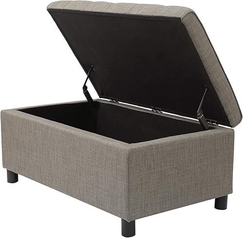 Miniatura 118 de Adeco Otomana de almacenamiento, banco tapizado rectangular de piel sintética con patas de madera, reposapiés, mesa de café para sala de estar,