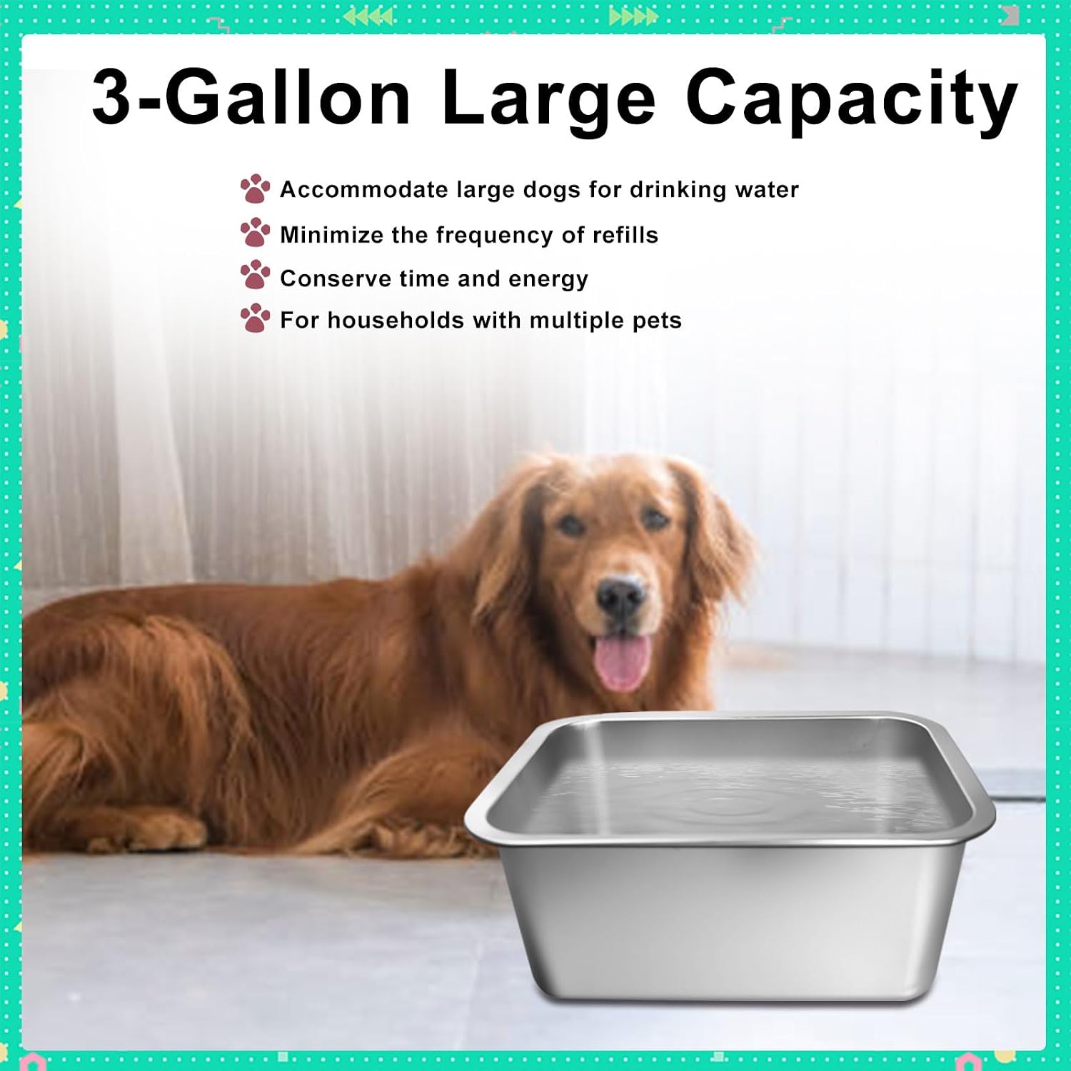 3 Pcs 3 Gallons Extra Large Dog Water Bowl, with 15 Non-Slip Gaskets Stainless Steel Dog Bowl,High Capacity Metal Water Bowls for Large, X-Large Breed Dogs Indoor Outdoor