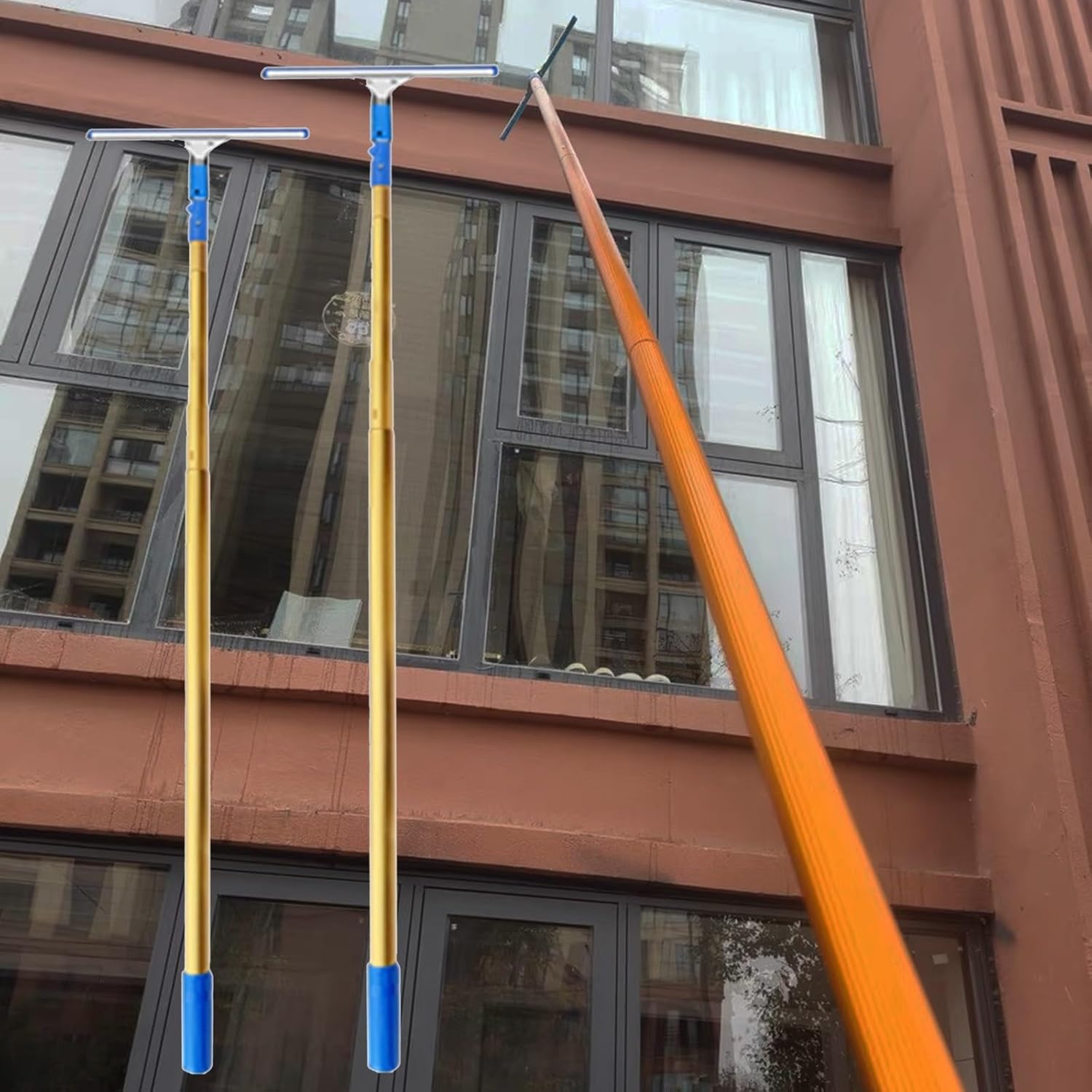 Lengthy Attain Window Cleaner Rod, Window Cleansing Squeegee Package for Cleansing Tile Wall/Photo voltaic Panel, Telescopic Window Cleaner Device for Condominium Outside Excessive Huge Home windows Doorways(2PCS,L 8ft/2.4m)