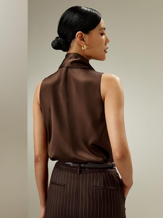 LilySilk Womens Pure Silk Blouse Ladies Sleeveless Relaxed Fit Shirt with Self-tie Neck Versatile Top Easy to Pair with