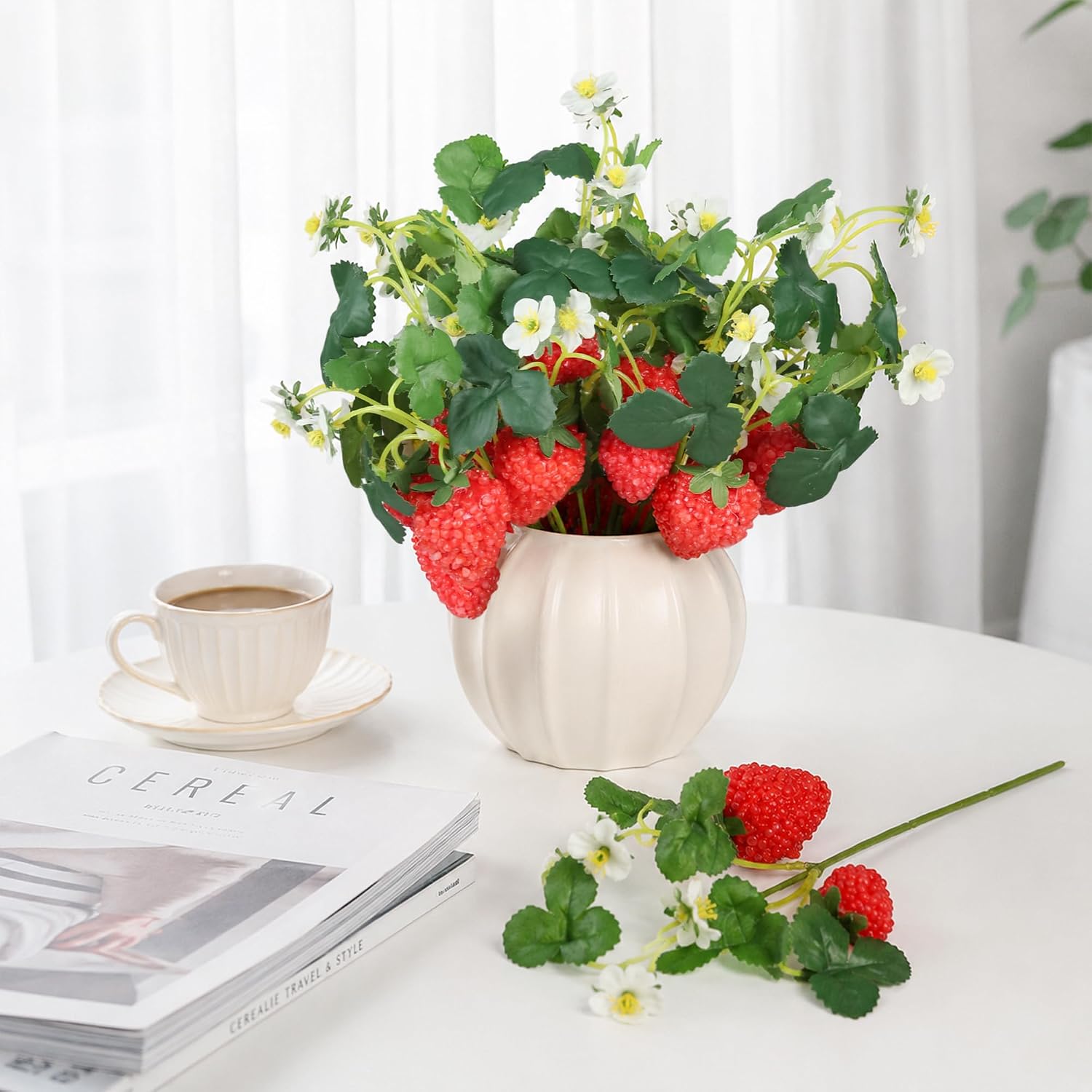 10PCS Artificial Strawberry Stems - Faux Strawberries Fruit Flowers, Red Realistic Fake Plant Branches for Photography Props, Home Kitchen Decor, Wedding Party, Summer Vase Arrangements, Centerpieces